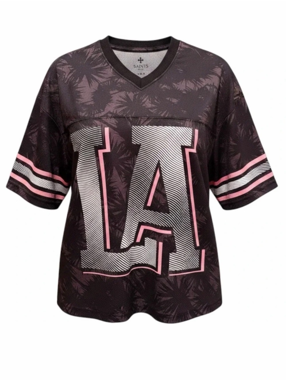 Saints Studio LA Palm Tree Jersey Mens Medium Black Pink V-Neck Streetwear New